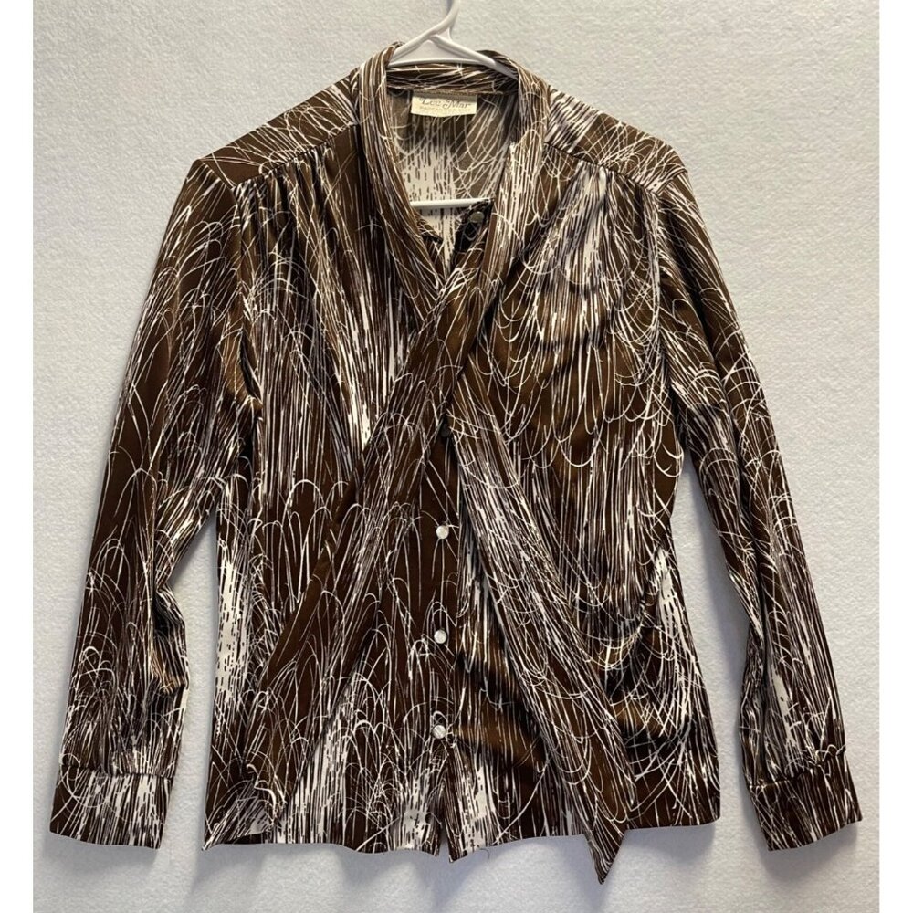 Vintage Lee Mar Dacron Polyester Blouse Shirt Button Up Collar with Scarf Collar